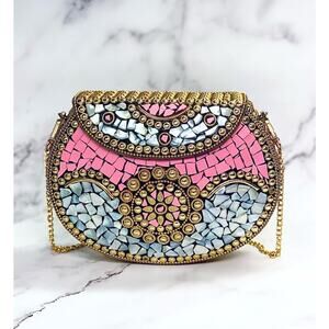 RAMLA HANDMADE MOROCCAN BEVERLY HILLS PINK MOSAIC CLUTCH CROSSBODY BAG $250 MSRP